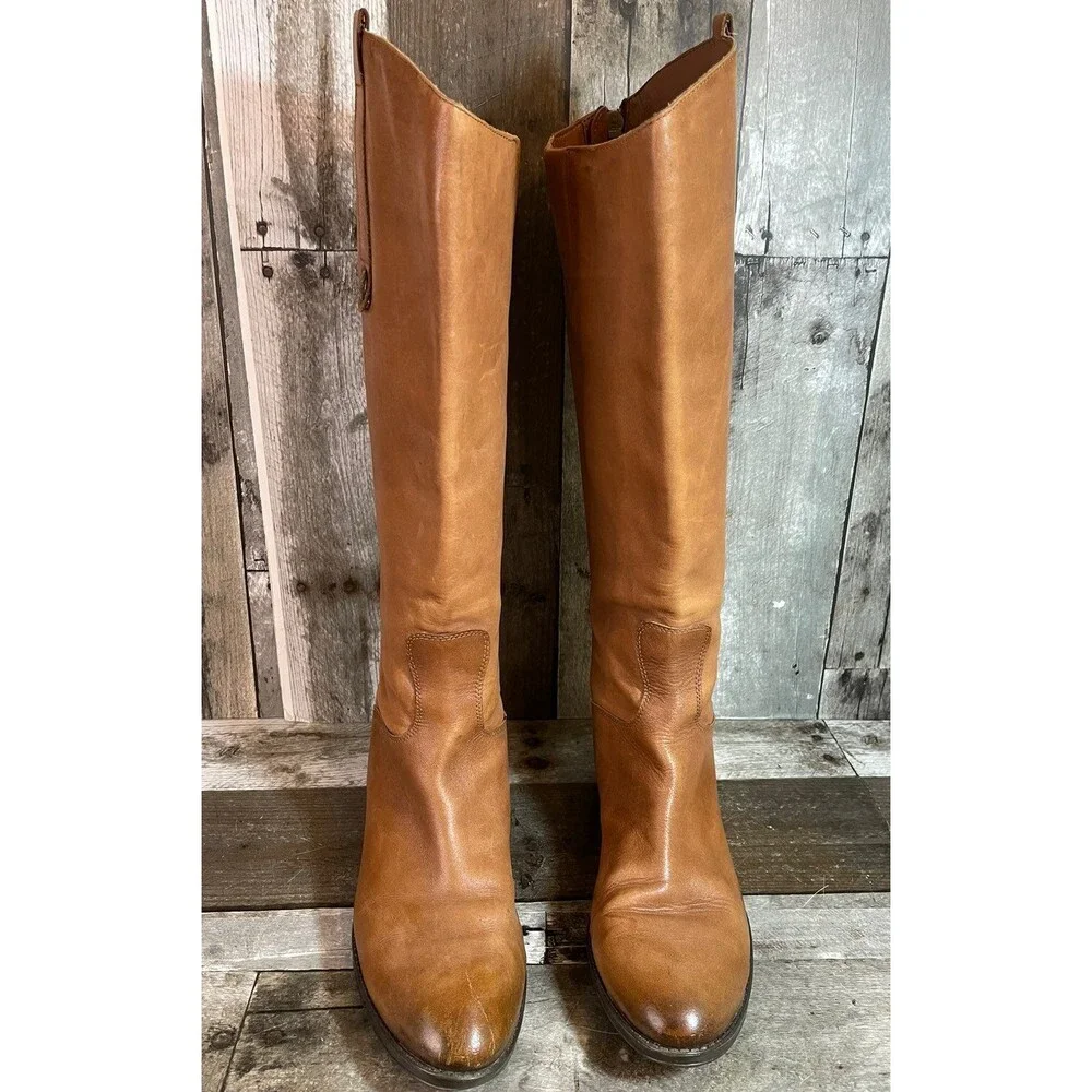 Sam Edelman Penny High Riding Boots Brown Leather Camel Whiskey Equestrian 8